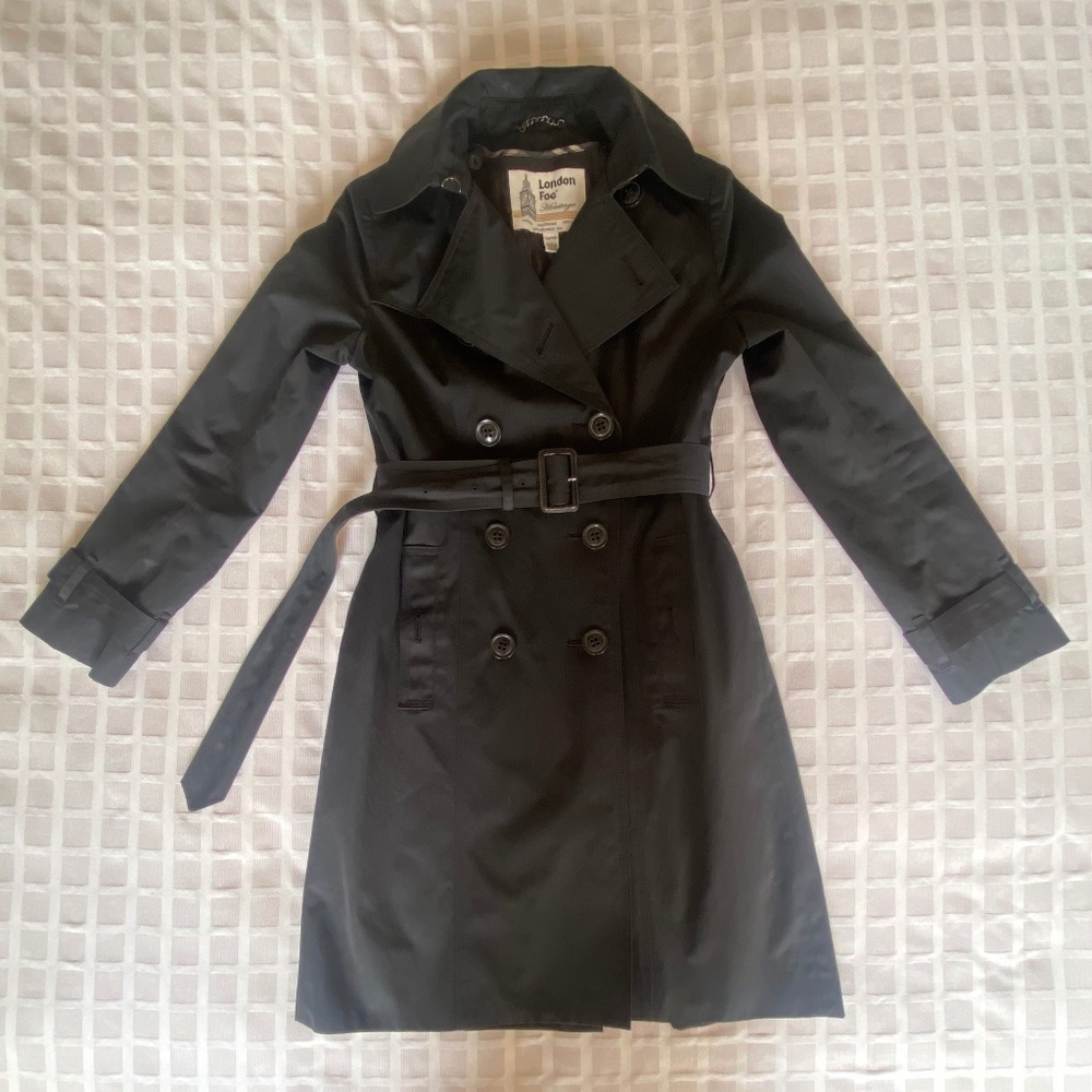 London Fog Black Double-Breasted Trench Coat with Belt